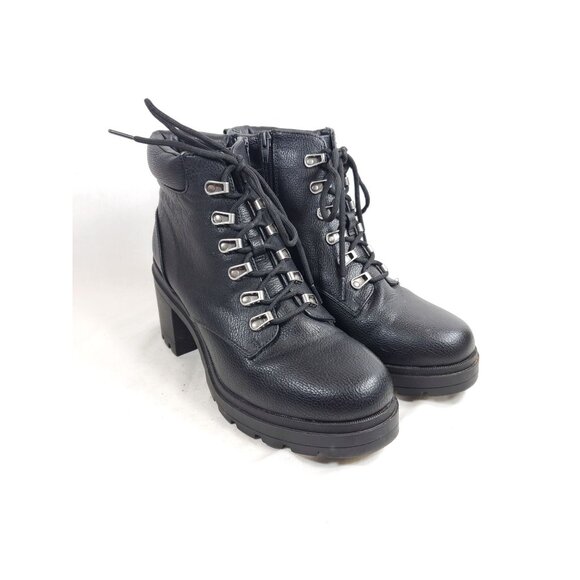 NOBO Women's Size 10 Chunky Heel Combat Boots Black Faux Leather - Picture 2 of 8